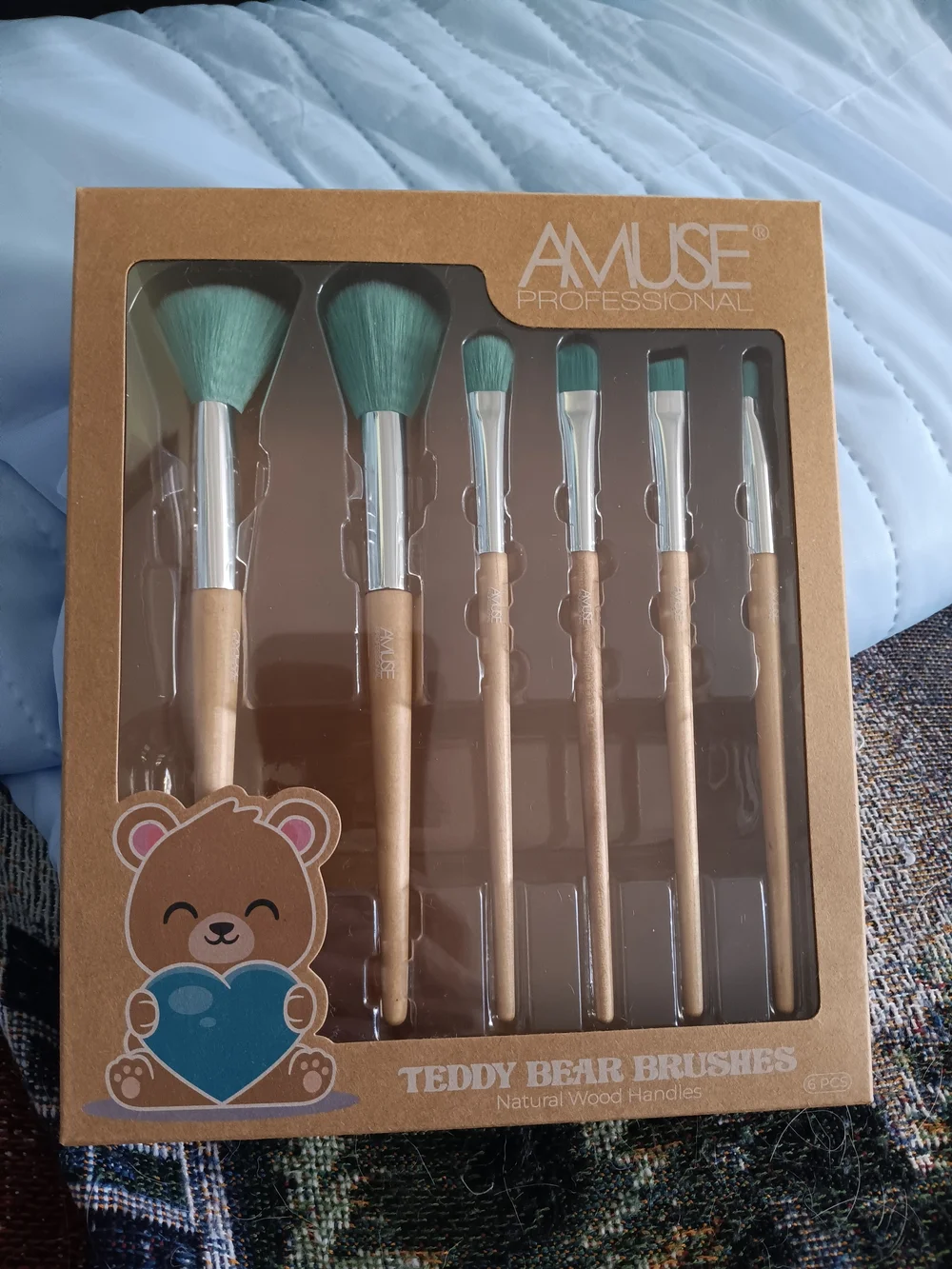 AMUSE Professional Teddy Bear 6-Piece Makeup Brush Set - Green Bristles